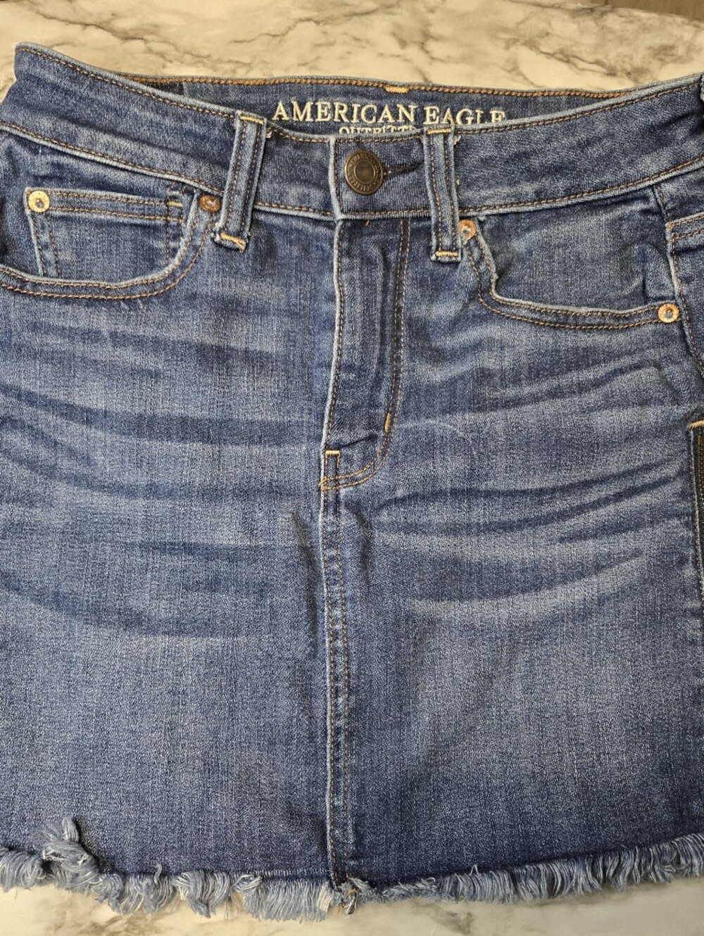 American Eagle Outfitters Distressed Blue Denim Mini Skirt